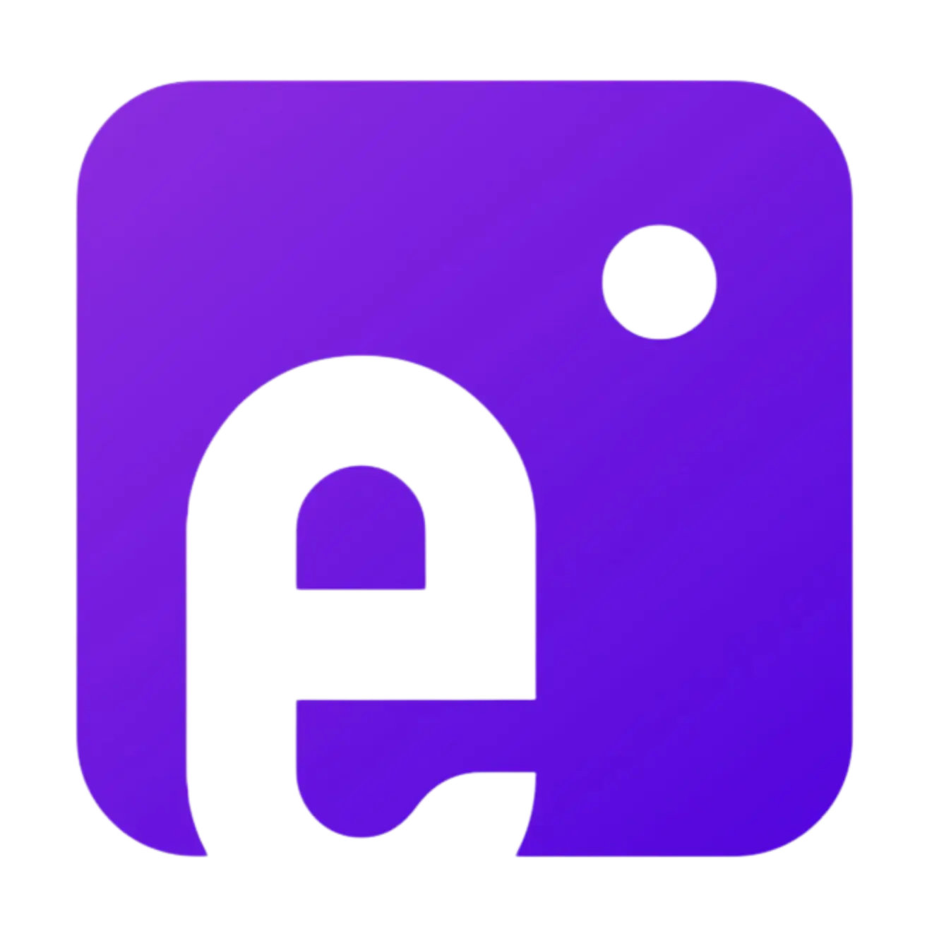 a purple square with a black letter e