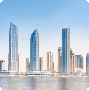Mask group - Modern city skyscrapers by water